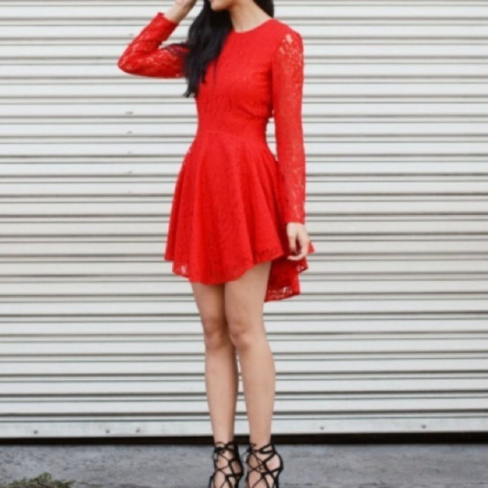H&M Red Lace Long Sleeve Mini Dress